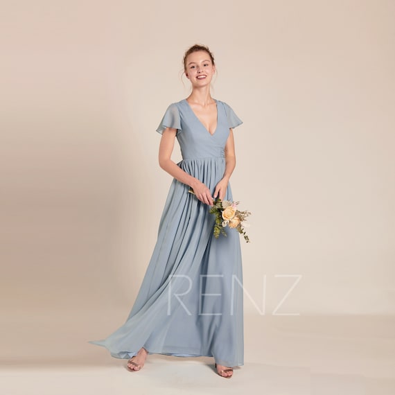 dusty blue maxi dress with sleeves