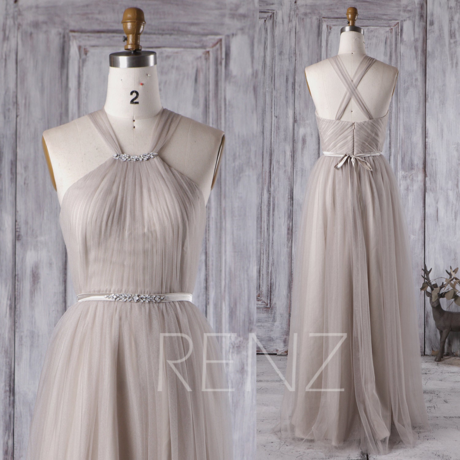 Light Gray Bridesmaid Dress with Beading Long Soft Tulle Etsy