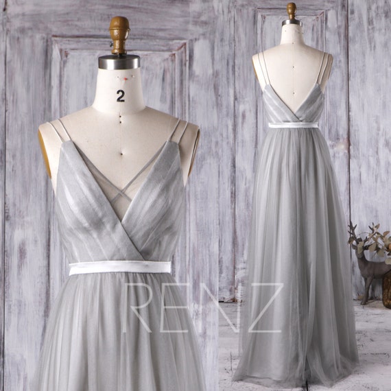 Party Dress Light Gray Bridesmaid Dress V Neck Spaghetti Etsy