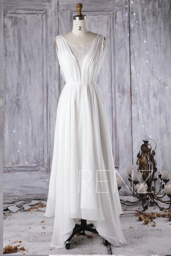 Wedding Dress Beach White Bohemian Boho Wedding Dresses Scoop Etsy