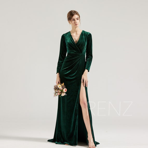 dark green velvet prom dress