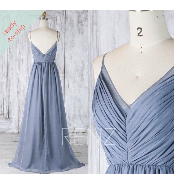 steel blue floor length dress