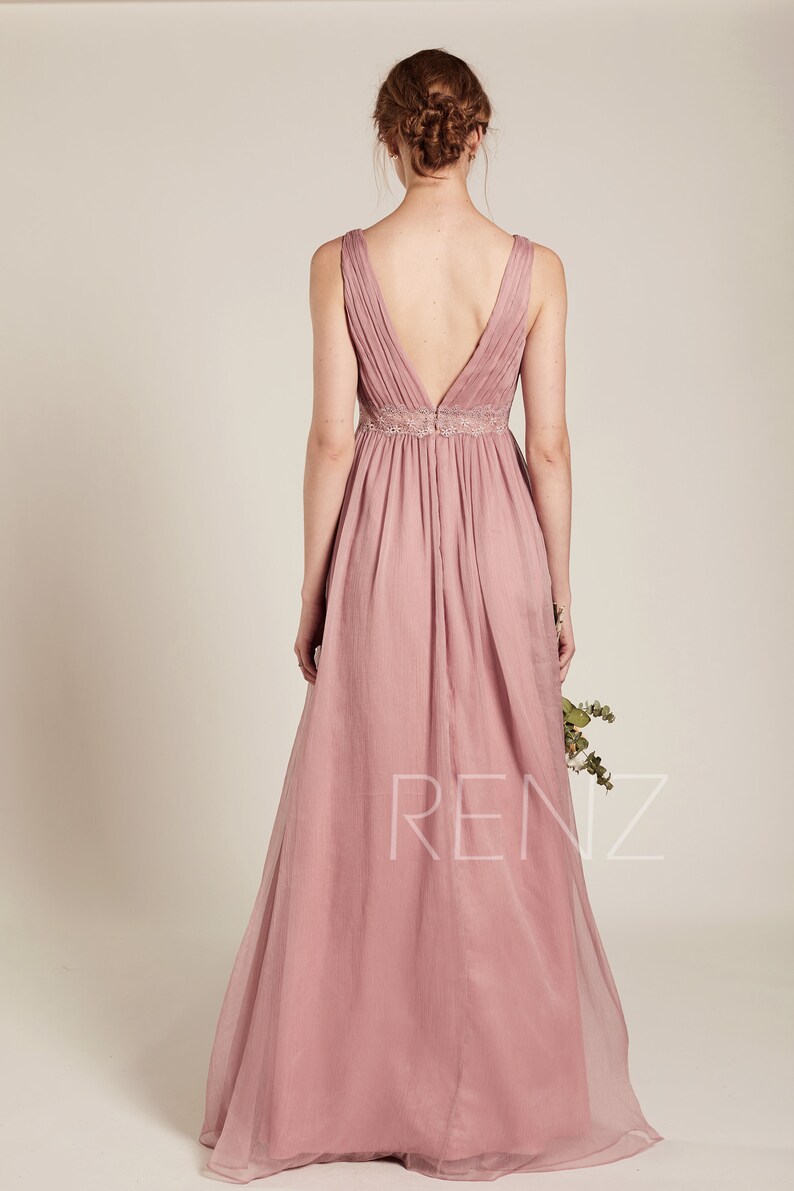 Bridesmaid Dress Dusty Rose Chiffon Dress Wedding Dress Ruched | Etsy