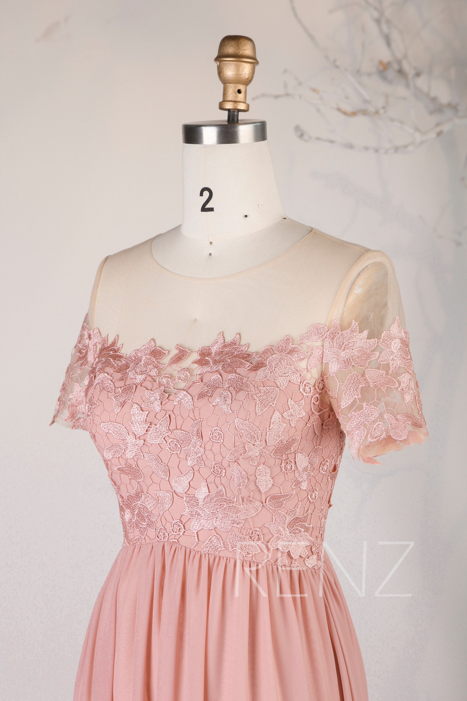 Dusty Rose Bridesmaid Dress Boho Short Sleeve Party Dress Lace Etsy