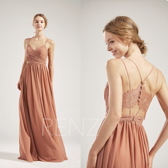 Bridesmaid Dress Cameo Brown Chiffon Wedding Dress Lace Etsy
