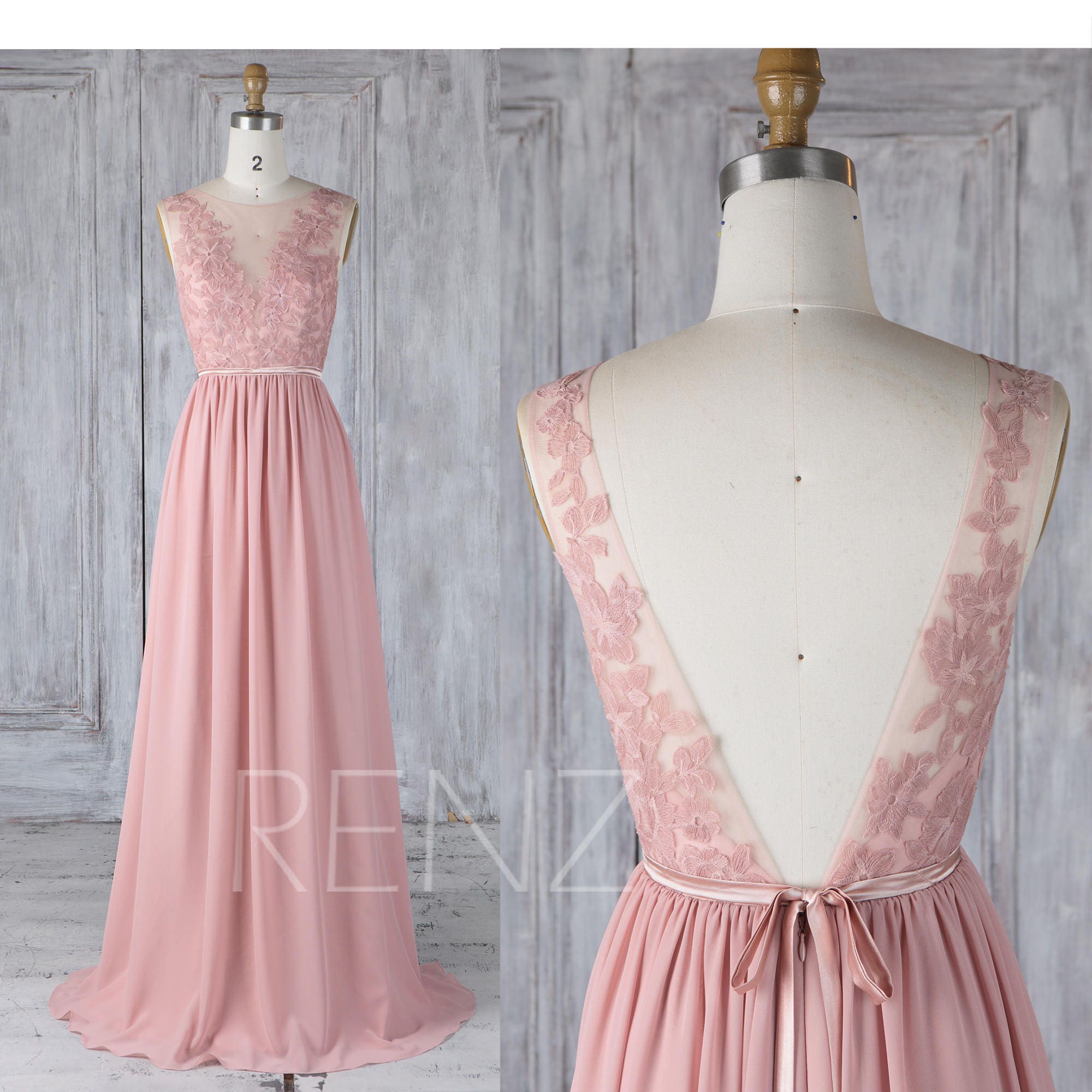 Bridesmaid Dress Dusty Rose Chiffon Party Dress Wedding Dress | Etsy