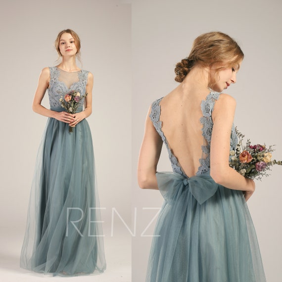 dusty blue tulle wedding dress