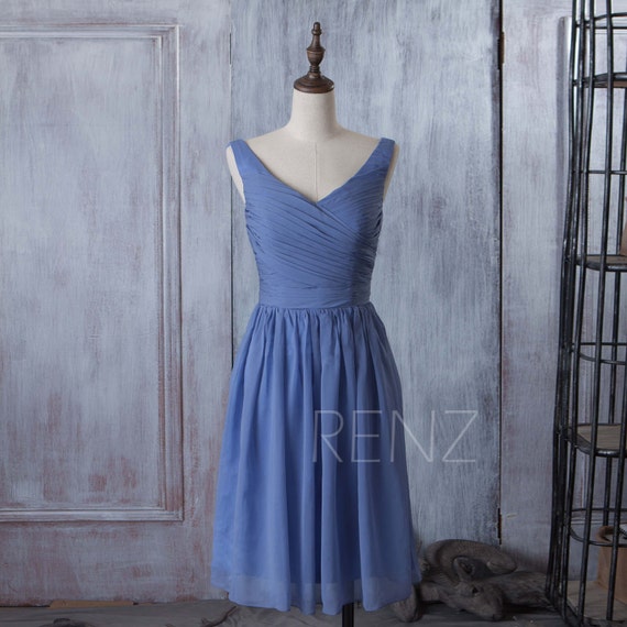 steel blue short bridesmaid dresses