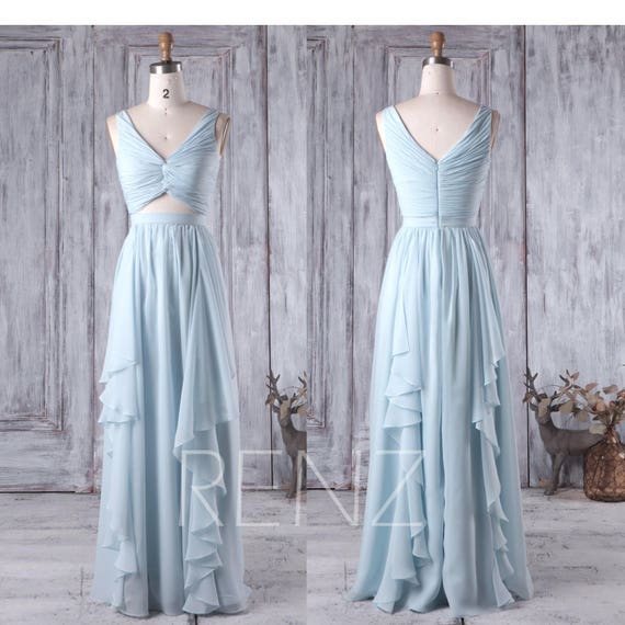 light blue gray bridesmaid dress