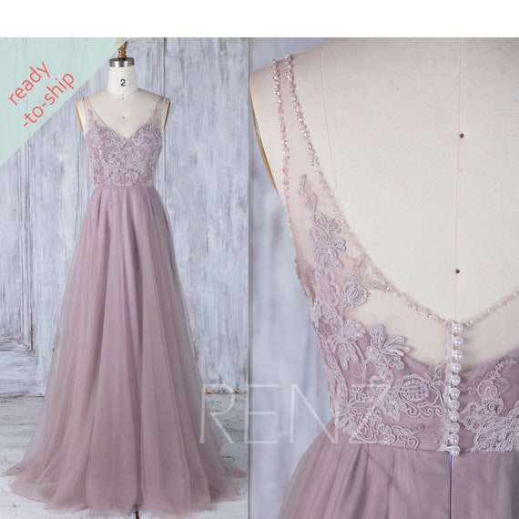 mauve beaded bridesmaid dress