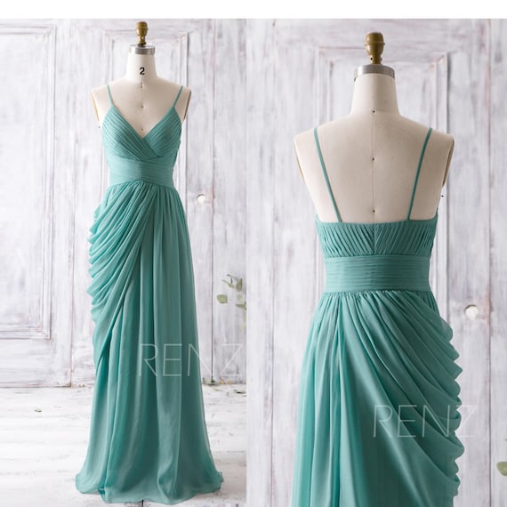 Bridesmaid Dress Dusty Teal Chiffon DressWedding DressV Neck | Etsy