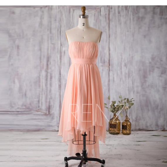 Bright Peach Chiffon Bridesmaid Dress Strapless Party Dress | Etsy