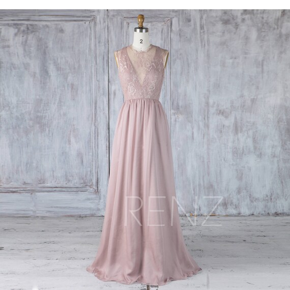 Bridesmaid Dress Rose Gray Chiffon Wedding Dress Illusion V | Etsy