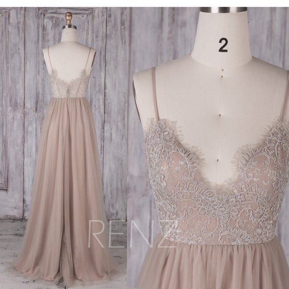 Boho Wedding Dress Lace V Neck Bridesmaid Dress Pale Khaki Etsy