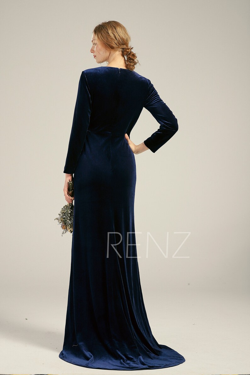 Velvet Dress Long Sleeve Navy Blue Velvet Bridesmaid Dress Etsy