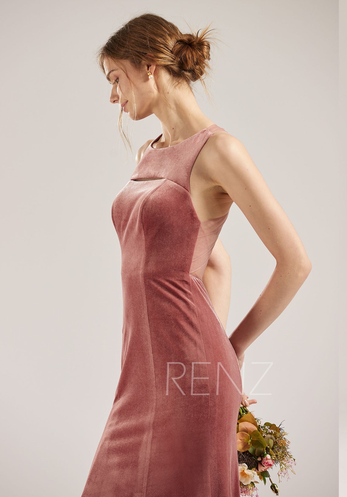 dusty rose velvet bridesmaid dresses