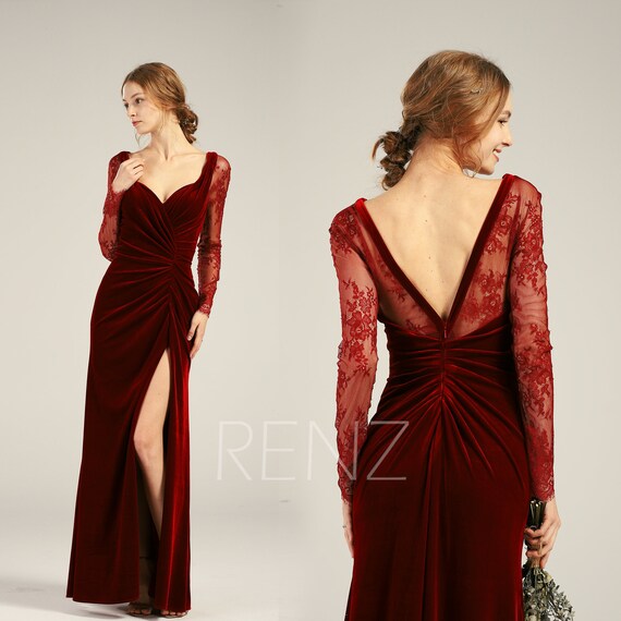 wine red velvet dress