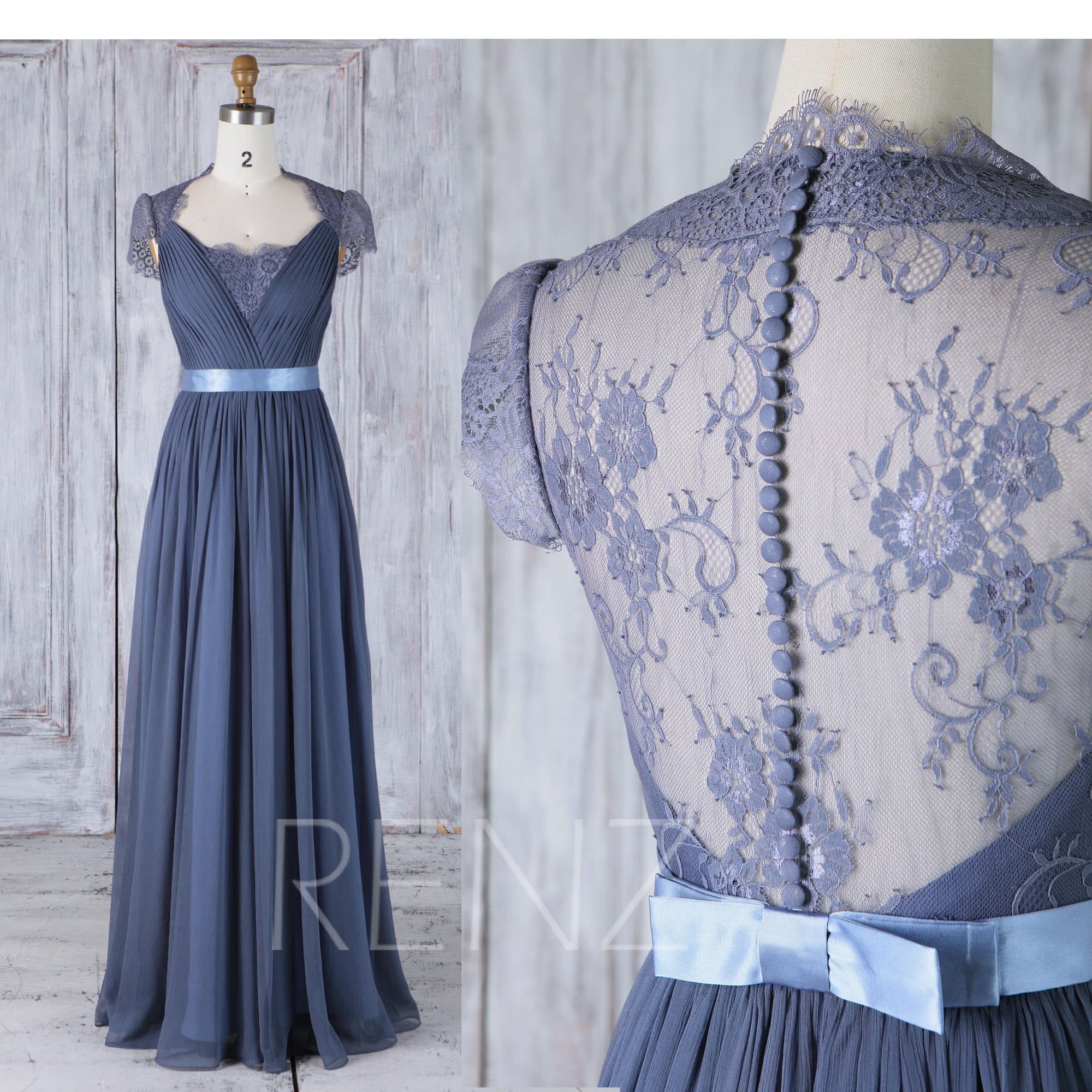 Dark Blue Lace Wedding Dress 9