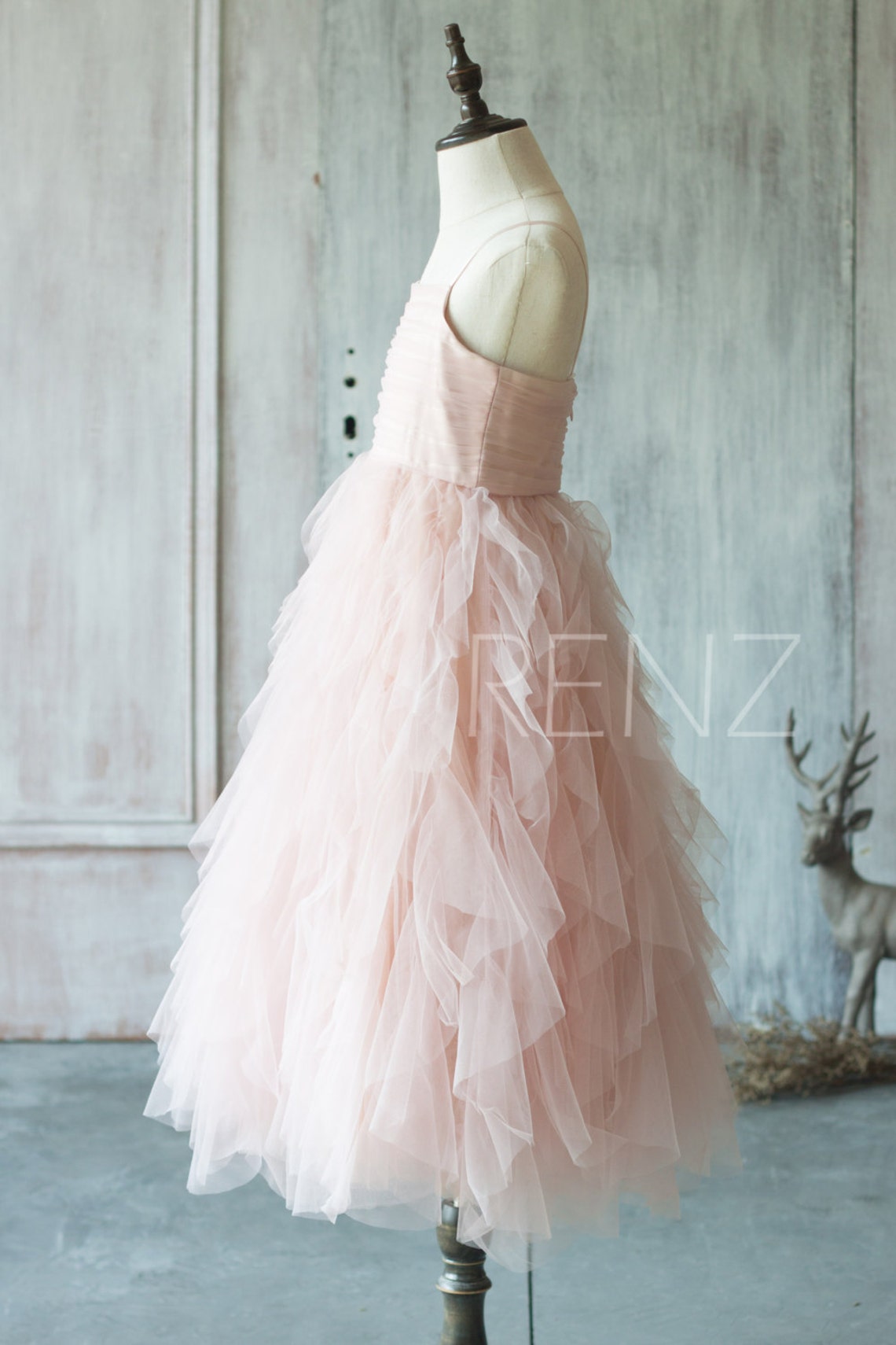 Junior Bridesmaid Dress Blush Pink Flower Girl Dress Ruffle Etsy