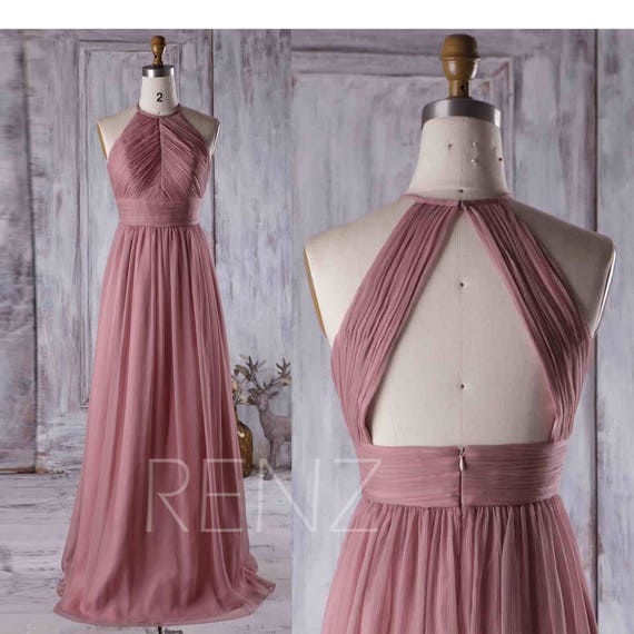 Dusty Rose Bridesmaid DressWedding DressRuched High Neck Dusty Rose Bridesmaid DressWedding DressRuched High Neck