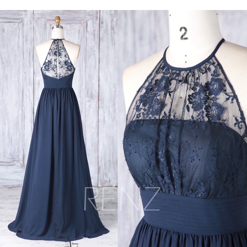 Blue Chiffon Halter Wedding Dresses