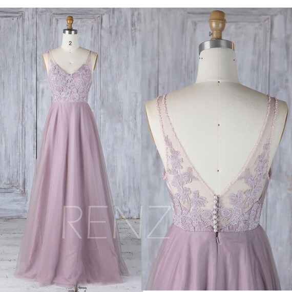 Dark Mauve Tulle Bridesmaid DressV Neck Wedding DressSequin | Etsy
