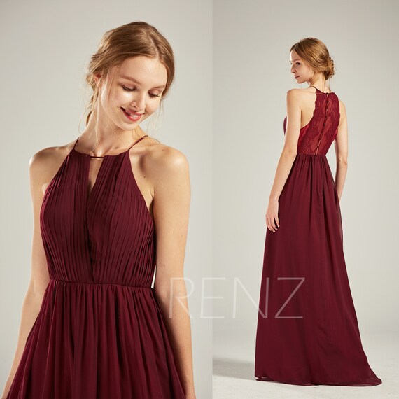 Prom Dress Burgundy Chiffon Bridesmaid Dress Wedding Dress Etsy