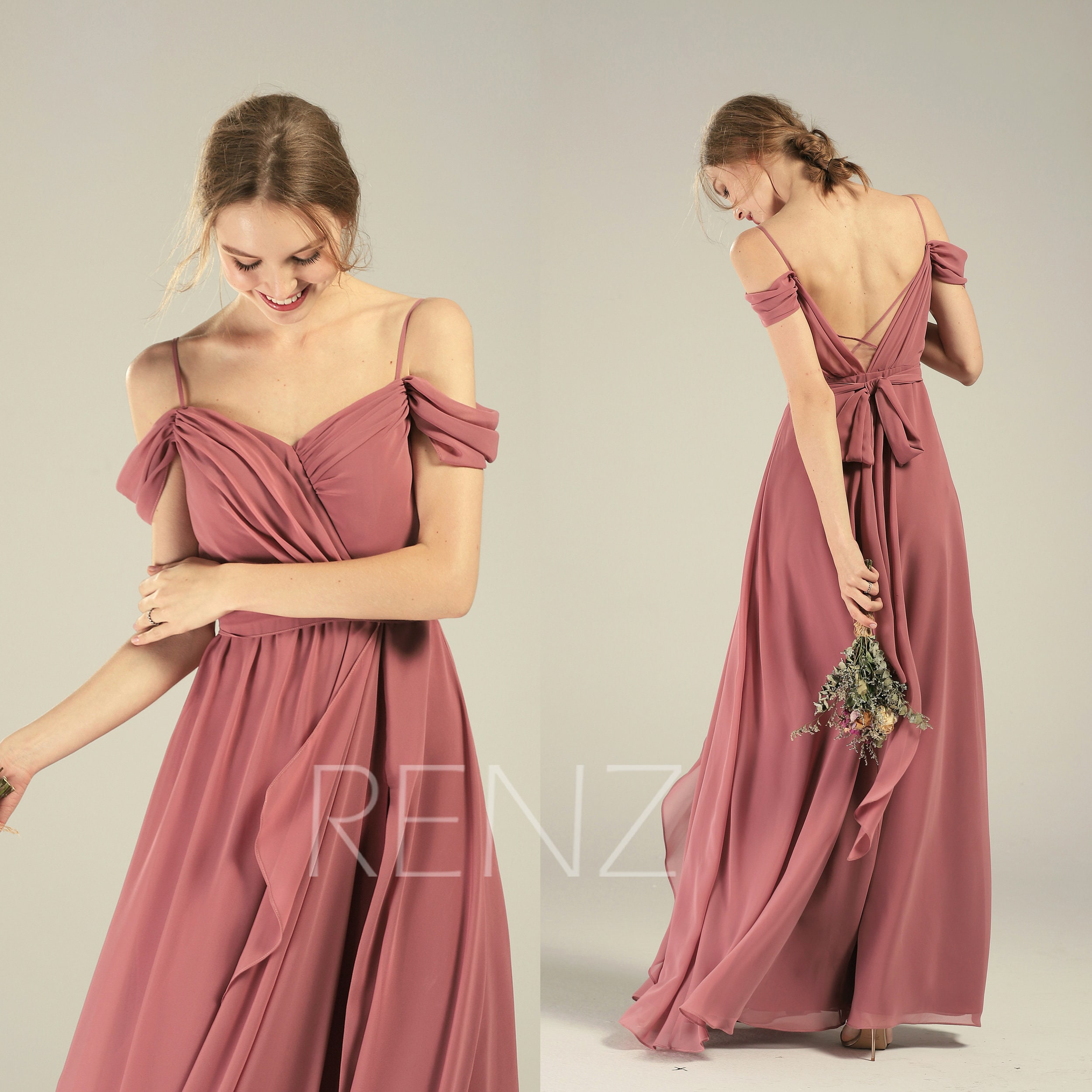 Prom Dress  Old  Rose  Chiffon Bridesmaid  Dress  Ruched Off Etsy
