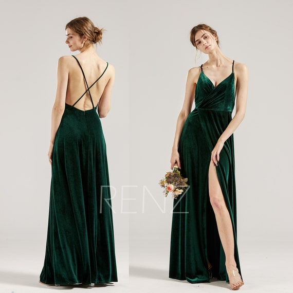 dark green velvet bridesmaid dress