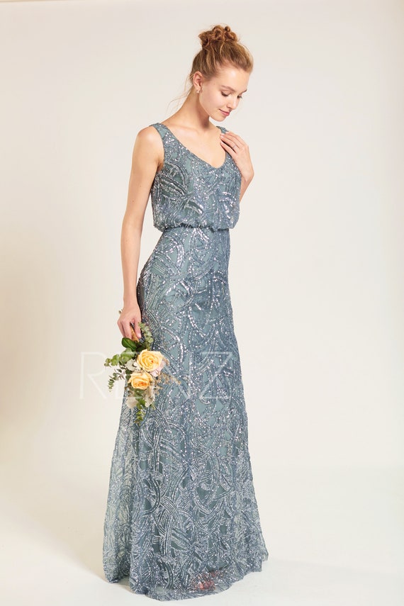 Dusty blue top sequin dress