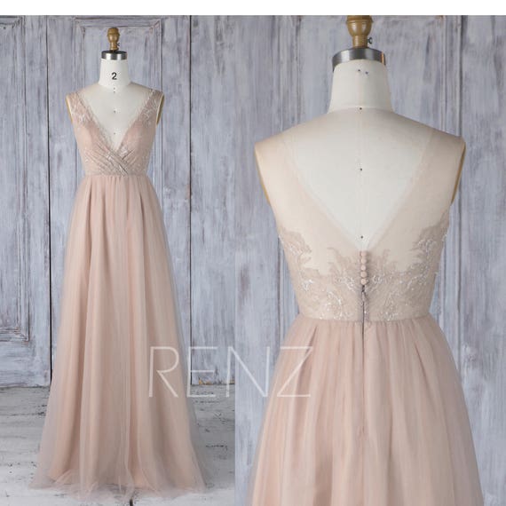 Bridesmaid Dress Pale Khaki Tulle Wedding DressIllusion Lace | Etsy