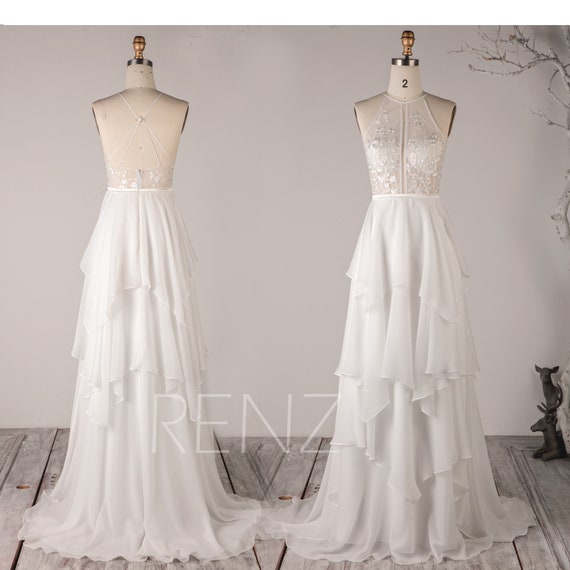 chiffon halter wedding dress