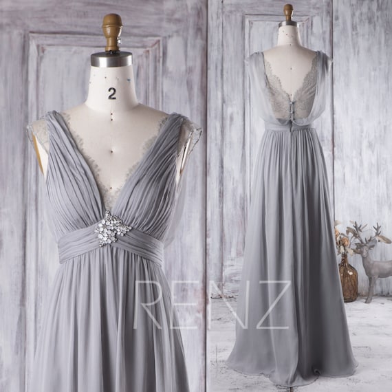 Bridesmaid Dress Medium Gray Chiffon Dress Wedding Dress Etsy