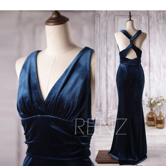 navy blue velvet evening dress