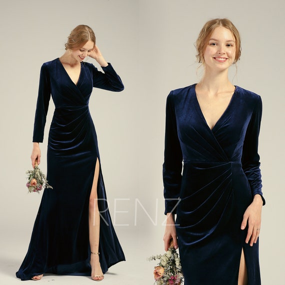 long sleeve navy blue bridesmaid dresses