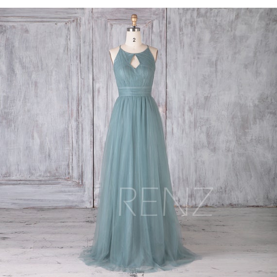 dusty blue tulle bridesmaid dresses