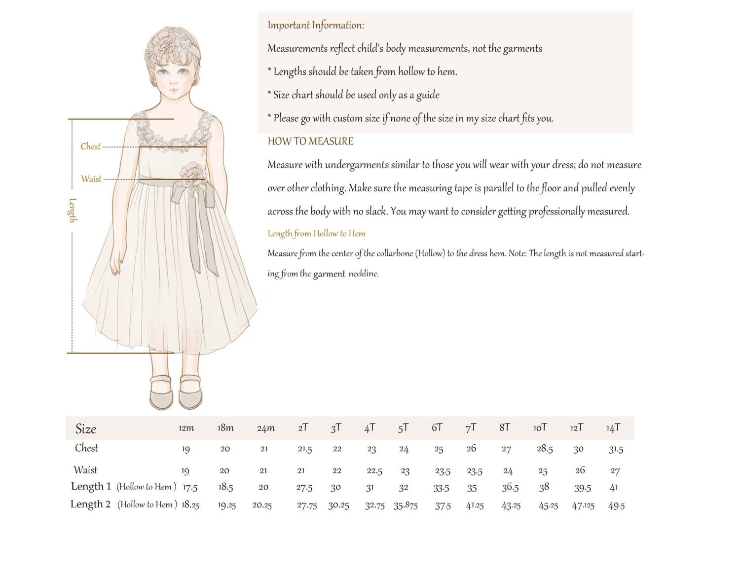 Flower Girl Dress Size Chart