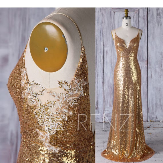 Bridesmaid Dress Gold Sequin DressWedding DressSpaghetti | Etsy