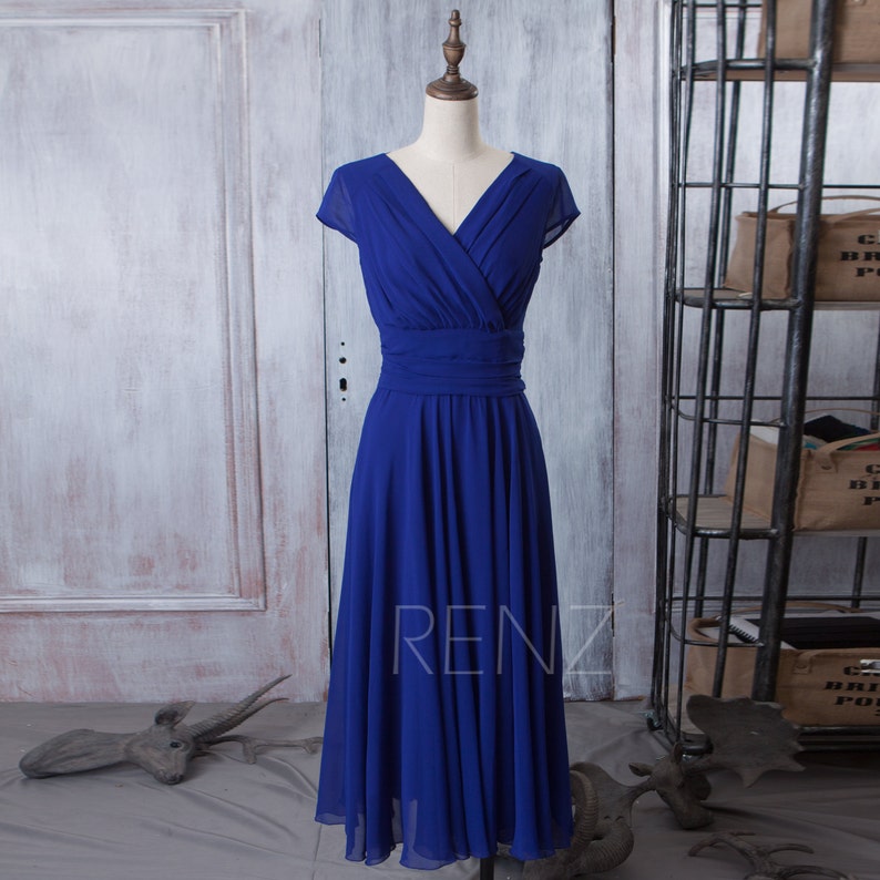 A Line Chiffon Royal Blue Party Dress