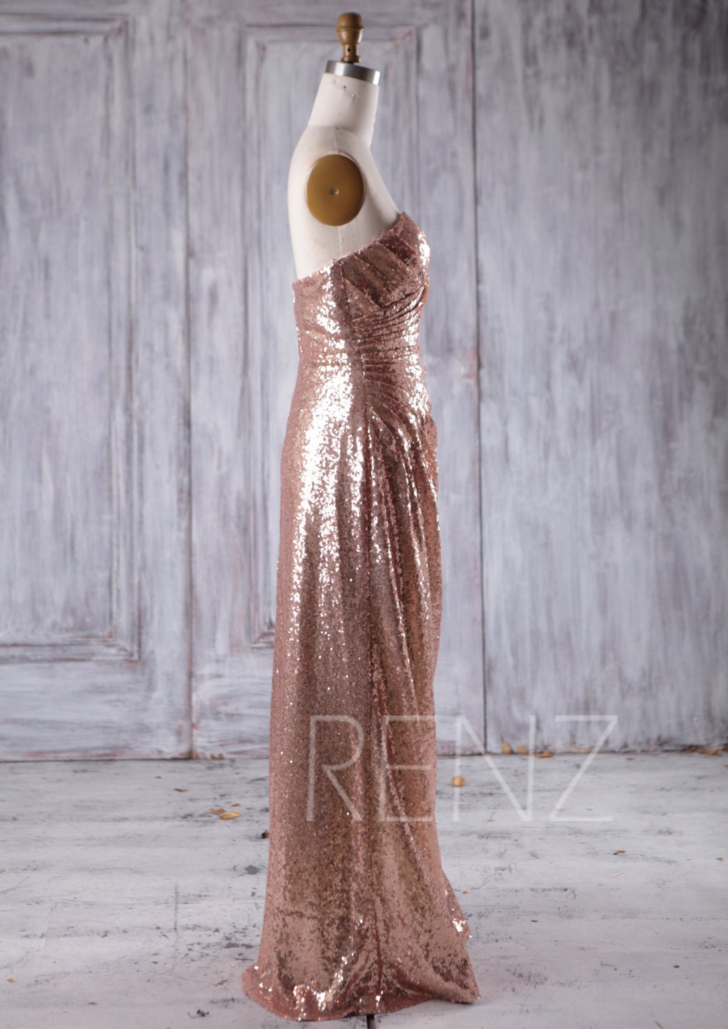 Party Dress Rose Gold Sequin Evening Dress Ruched Sweetheart | Etsy