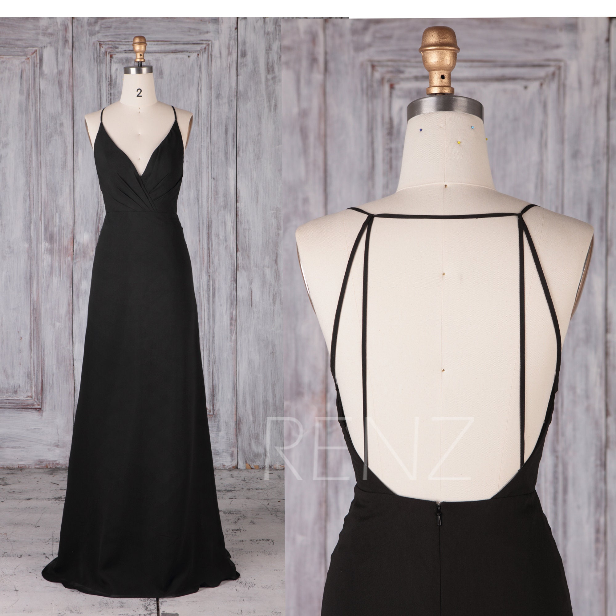 Black Bridesmaid Dress Long Backless Prom Dress for Women | Etsy
