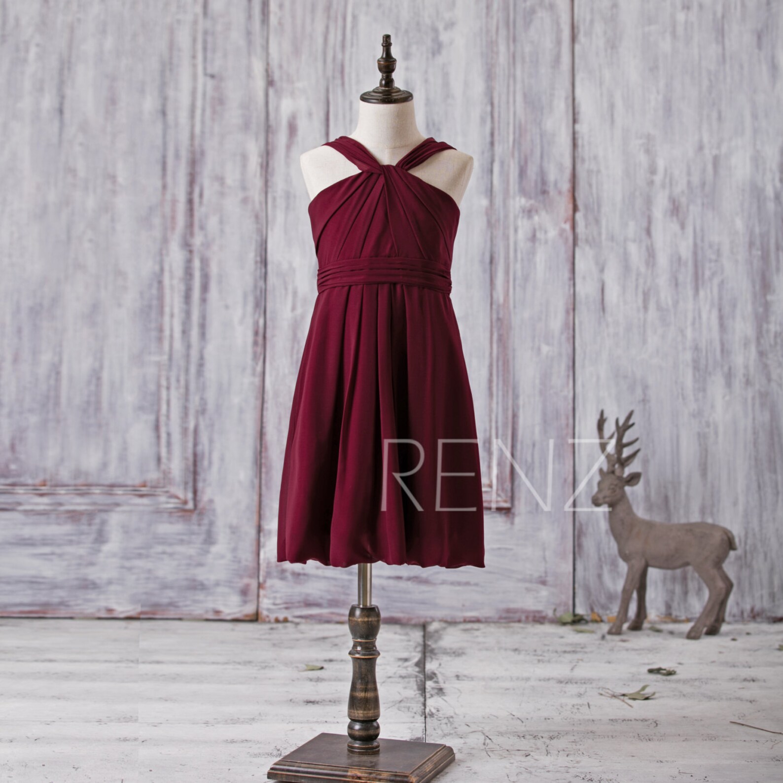 Burgundy Junior Bridesmaid Dress Flower Girl Dress Ruched Etsy