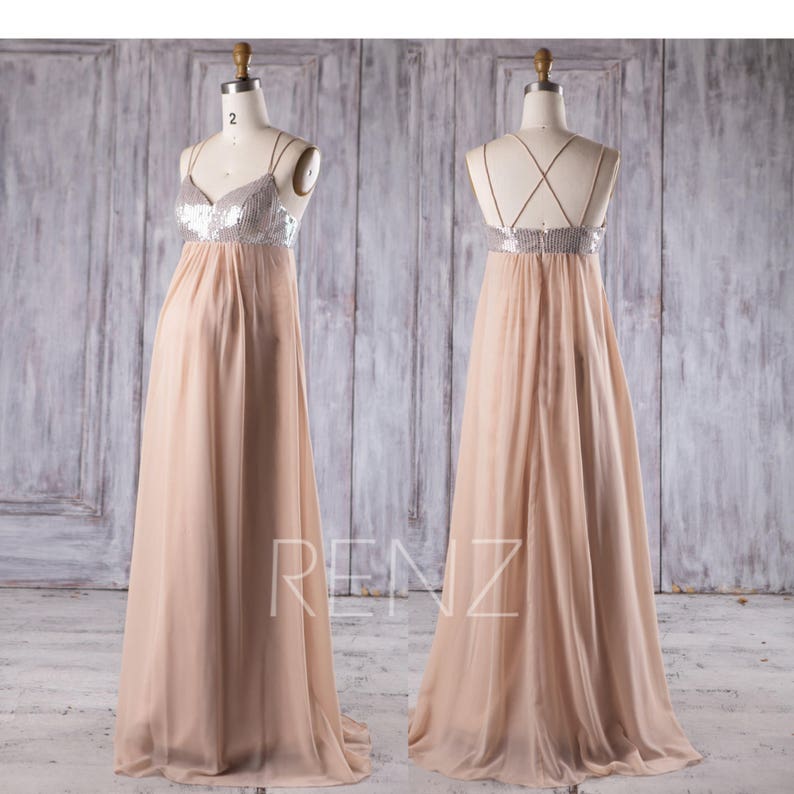 Maternity Bridesmaid Dress Silver Sequin Beige Chiffon Etsy