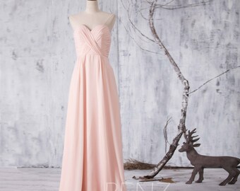 Peach Chiffon Bridesmaid Dress, Long Wedding Dress, Party Dress, Formal Dress, Pleated Elegant Dress Floor Length (F080)-Renzrags