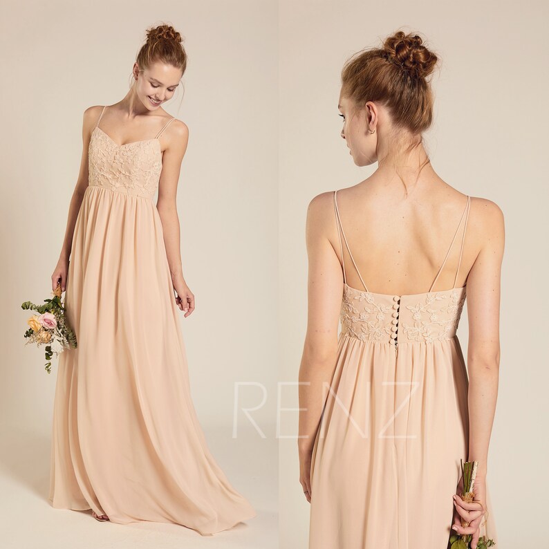 Peach Spaghetti Strap Wedding Dress