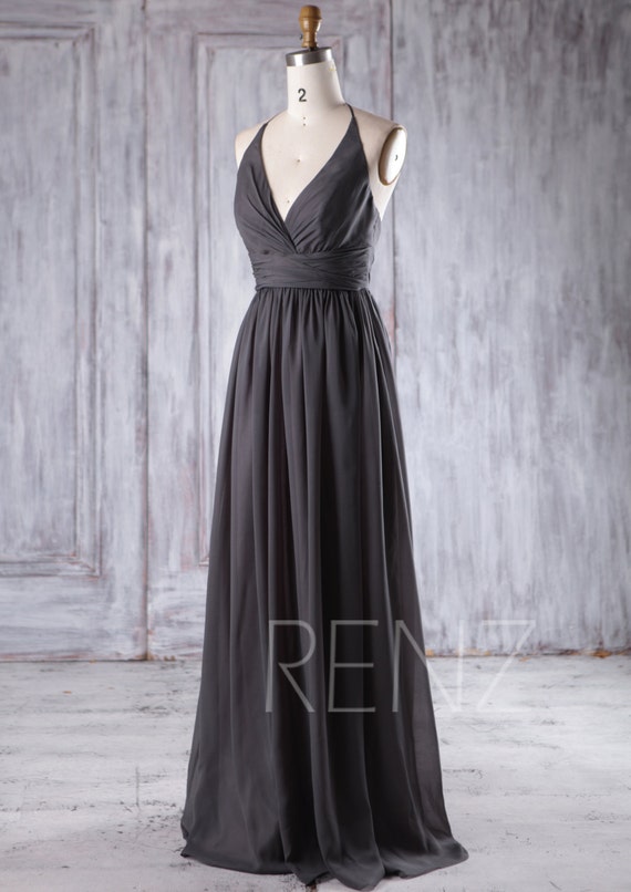 long gray chiffon bridesmaid dresses