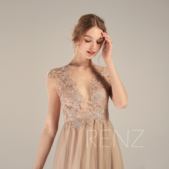 boho champagne wedding dress