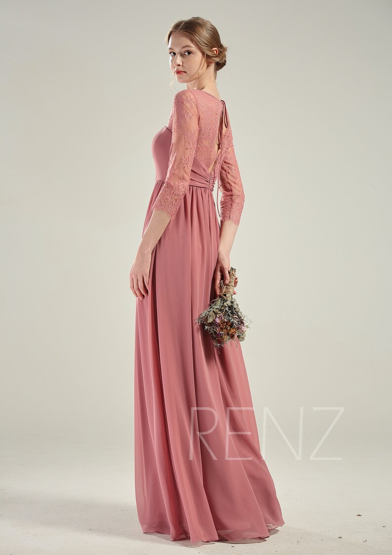 Bridesmaid Dress Lace Wedding Dress Boho Long Sleeves V Neck Etsy