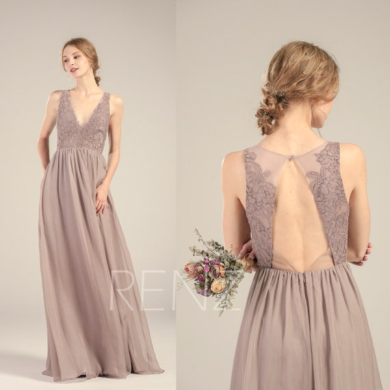 Bridesmaid Dress Mauve Chiffon Wedding Dress V Neck Party | Etsy