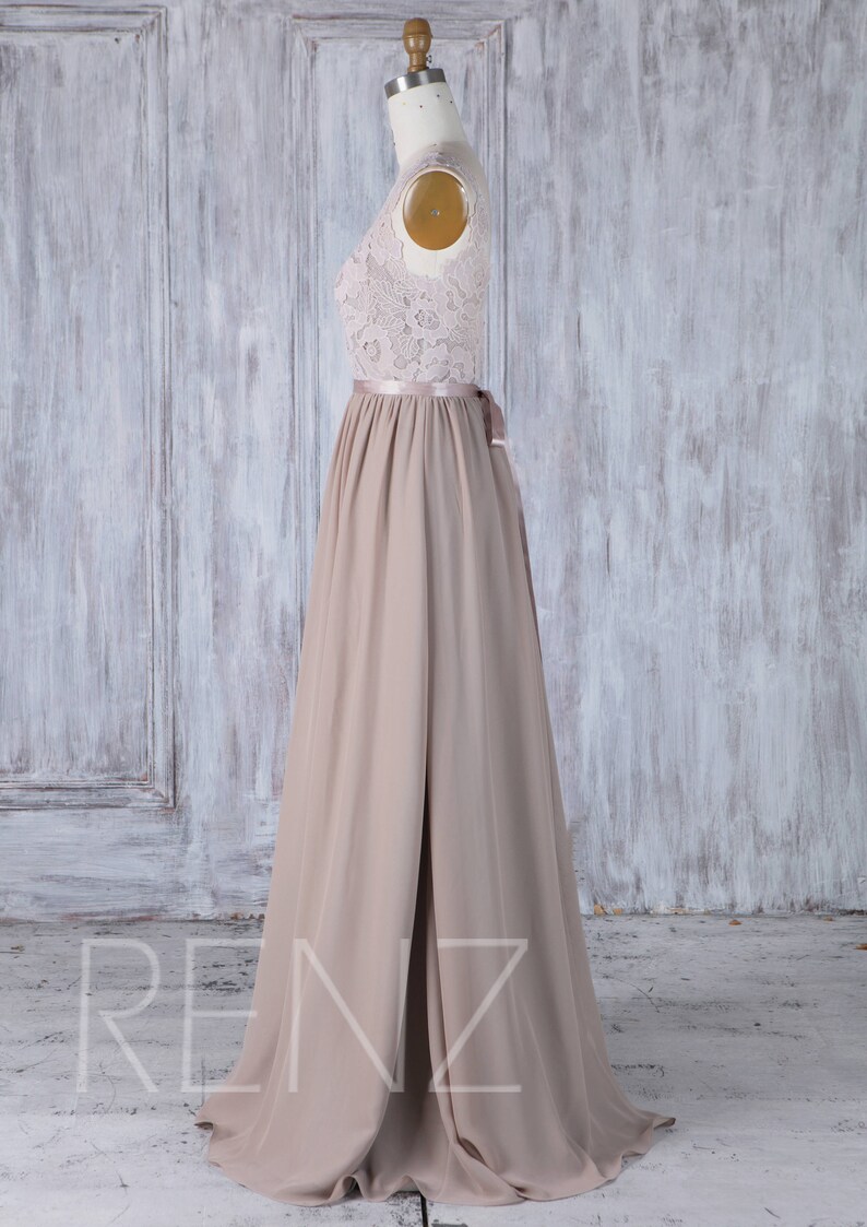 Bridesmaid Dress Taupe Long Lace Boho Wedding Dress V Back Etsy